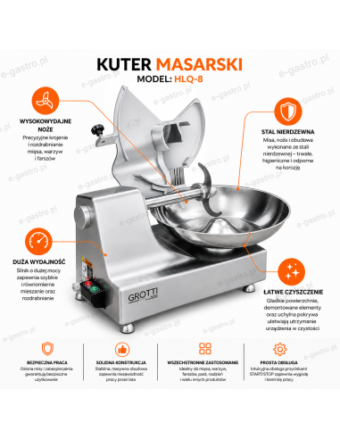Kuter masarski 8L przemysłowy do siekania, rozdrabniania mięsa, warzyw, ryb