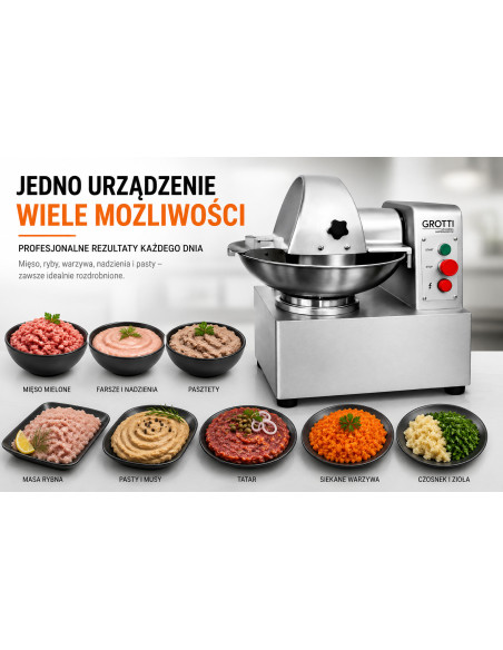 Kuter masarski 5L profesjonalny do kutrowania, siekania mięsa, warzyw