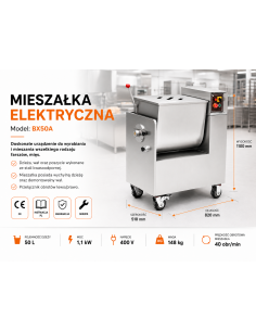 Mieszałka elektryczna 50L 400V przemysłowa do farszu mięsa kiełbas 2
