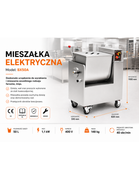 Mieszałka elektryczna 50L 400V przemysłowa do farszu mięsa kiełbas