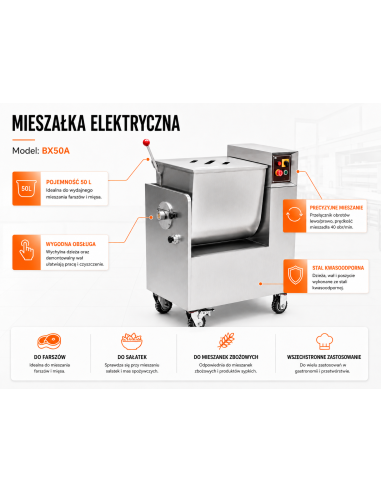 Mieszałka elektryczna 50L 400V przemysłowa do farszu mięsa kiełbas