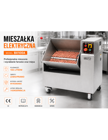 Mieszałka elektryczna 100L 400V przemysłowa wychylna do farszu i mięsa na kiełbasy