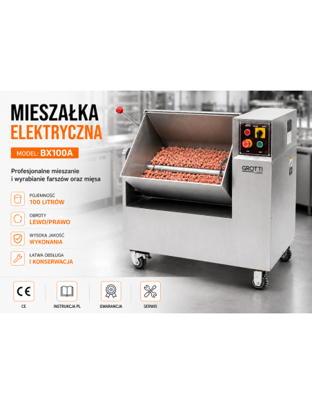 Mieszałka elektryczna 100L 400V przemysłowa wychylna do farszu i mięsa na kiełbasy