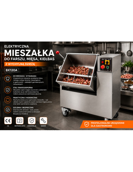 Mieszałka elektryczna 120L 400V przemysłowa wychylna do farszu i mięsa na kiełbasy