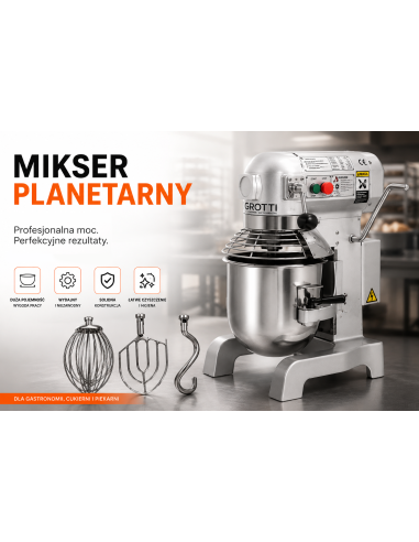 Mikser planetarny 10L 230V Grotti – gastronomiczna mieszałka do ciasta, kremów, jaj i bitej śmietany
