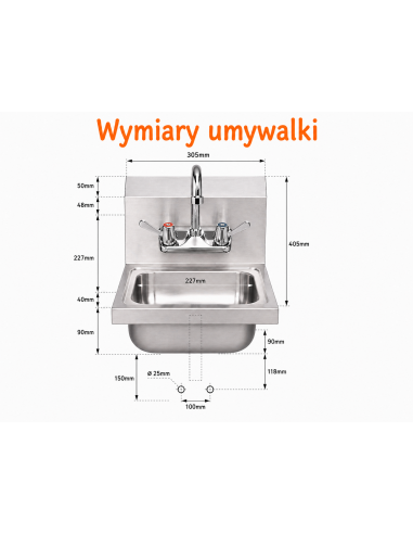 Zlew umywalka 30x40 cm ze stali nierdzewnej z baterią wiszący umywalka zlewozmywak