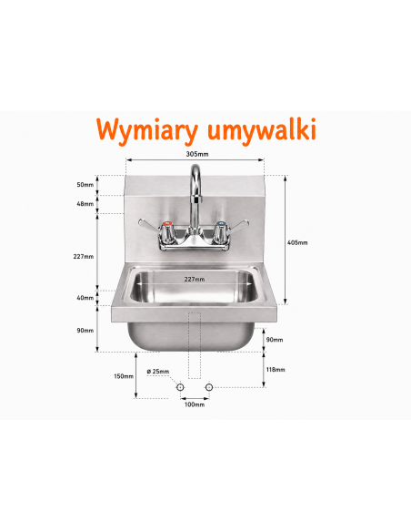 Zlew umywalka 30x40 cm ze stali nierdzewnej z baterią wiszący umywalka zlewozmywak