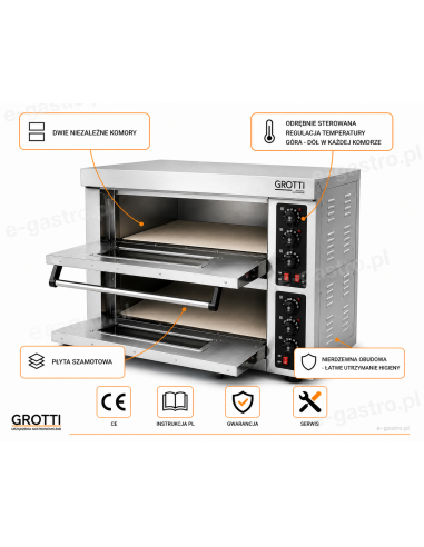 Elektryczny piec do pizzy dwukomorowy 6,4kW 400V szamot 2x pizza 40cm