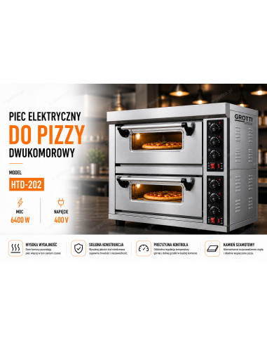 Elektryczny piec do pizzy dwukomorowy 6,4kW 400V szamot 2x pizza 40cm