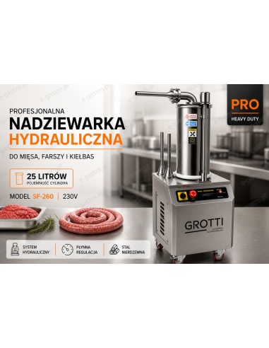Nadziewarka hydrauliczna 25L 400V przemysłowa, nierdzewna do kiełbas, parówek, kabanosów