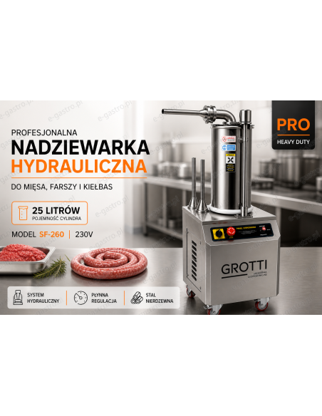Nadziewarka hydrauliczna 25L 400V przemysłowa, nierdzewna do kiełbas, parówek, kabanosów