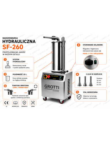 Nadziewarka hydrauliczna 25L 400V przemysłowa, nierdzewna do kiełbas, parówek, kabanosów