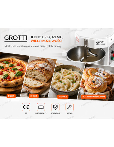 Mikser spiralny 8L 230V do wyrabiania ciężkiego ciasta na pizze, chleb, pierogi