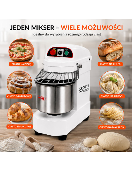 Mikser spiralny 10L 230V mieszalnik do ugniatania ciasta chlebowego, do pizzy, pierogów