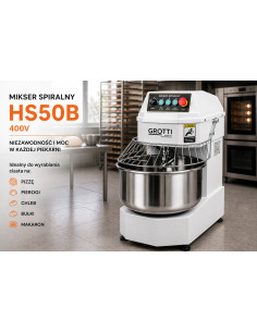 Mikser spiralny 50L 400V do ciasta ciężkiego na pizzę, chleb, pierogi, przemysłowy ciężki 2